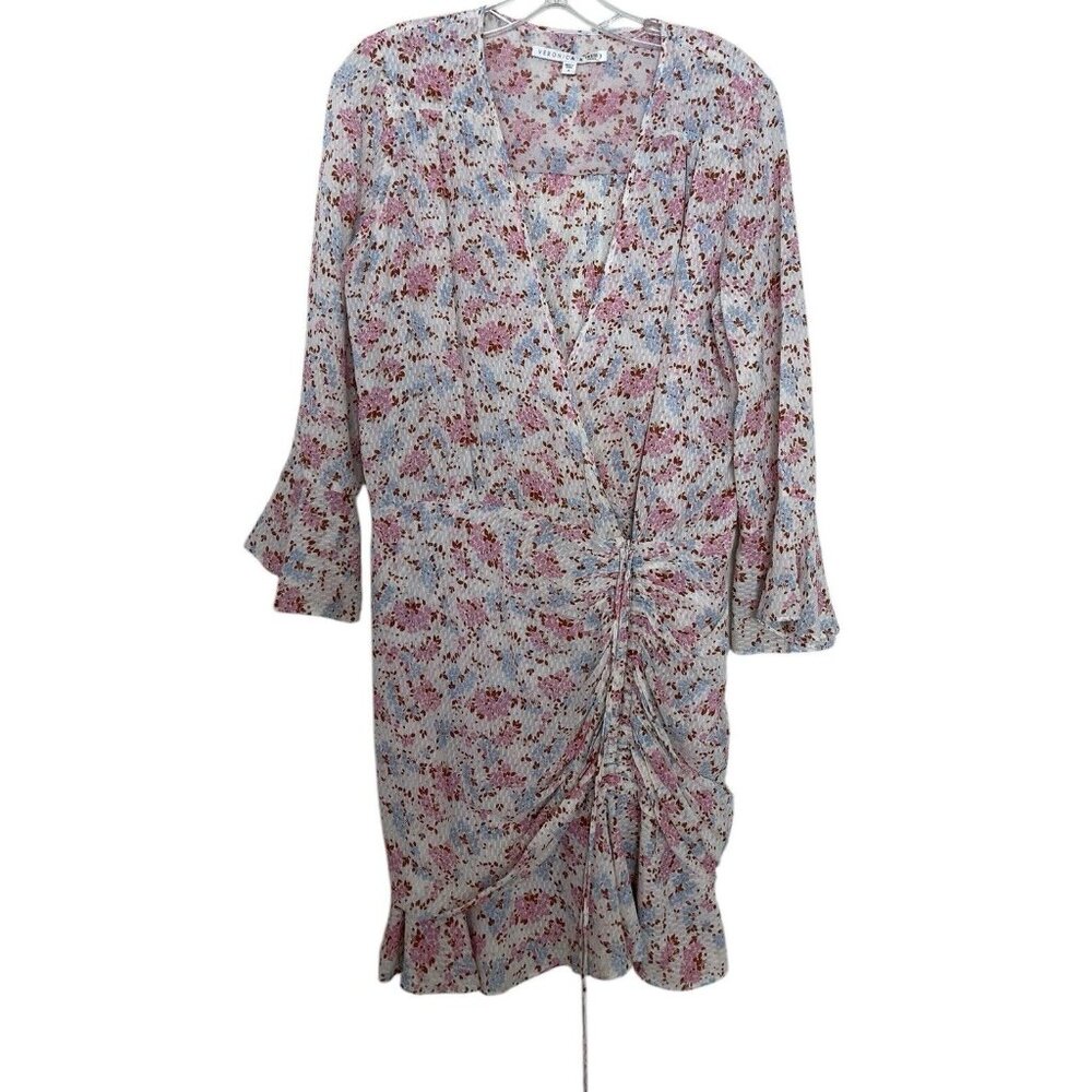 Veronica Dress Womens Size 8 Beard SEAN FLORAL-PRINT Silk Dress Ruched V Neck